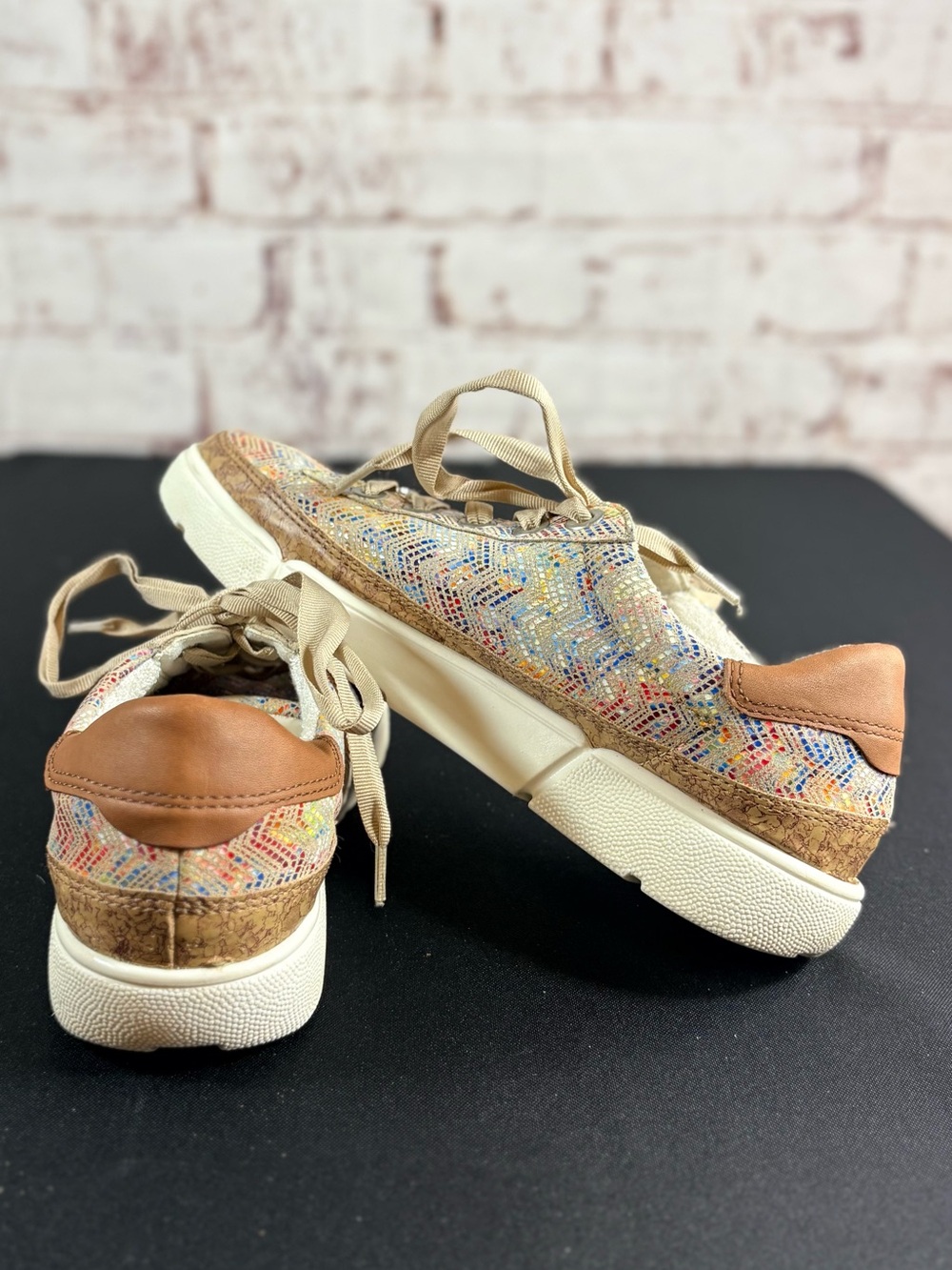 Ara Multi-Color Woven Platform Sneakers with Tan Accents
